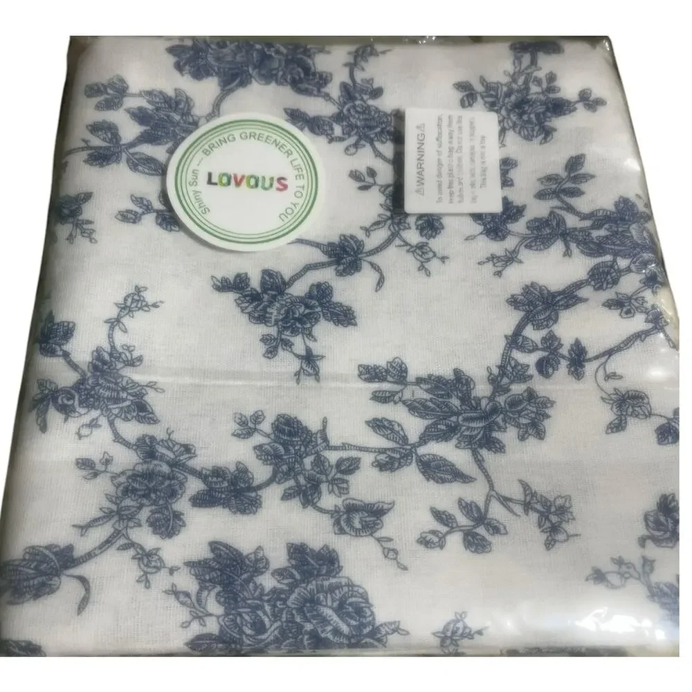 Linen Blue Floral Square Tablecloth 60x60